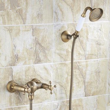 Antique Brass Finish Two Handles Tub Faucet with Hand Shower - FB005 Antique Brass Finish Two Handles Tub Faucet with Hand Shower - FB005