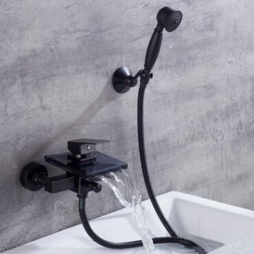 Antique Bathtub Faucet Bathroom Black Bronze Brass Waterfall Glass Faucet with Hand Shower FB0355G Antique Bathtub Faucet Bathroom Black Bronze Brass Waterfall Glass Faucet with Hand Shower FB0355G