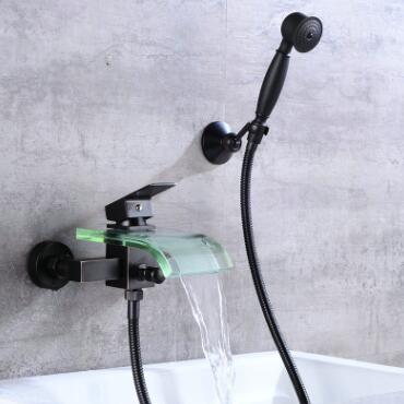 Antique Bathtub Faucet Black Bronze Brass Waterfall Glass Spout Faucet Hand Shower Set FB0365G Antique Bathtub Faucet Black Bronze Brass Waterfall Glass Spout Faucet Hand Shower Set FB0365G