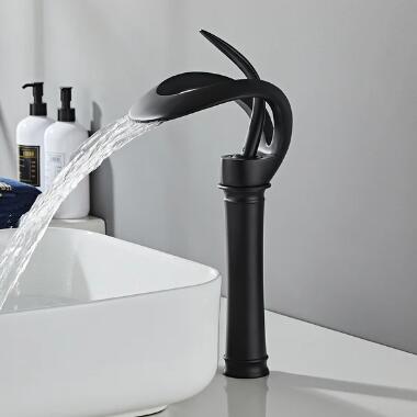 Modern Creative Elegant Waterfall Black Brass Bathroom Countertop Basin Faucet FB0448 Modern Creative Elegant Waterfall Black Brass Bathroom Countertop Basin Faucet FB0448