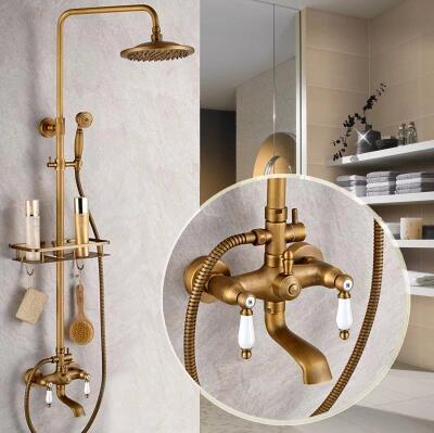 Antique New Design Brass Mixer Shower Faucet Set With Small Shelf FB0585 Antique New Design Brass Mixer Shower Faucet Set With Small Shelf FB0585