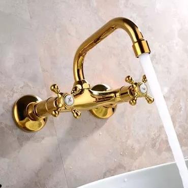 Antique Brass Golden Printed Wall Mounted Mixer Bathroom Sink Faucet FG109W Antique Brass Golden Printed Wall Mounted Mixer Bathroom Sink Faucet FG109W