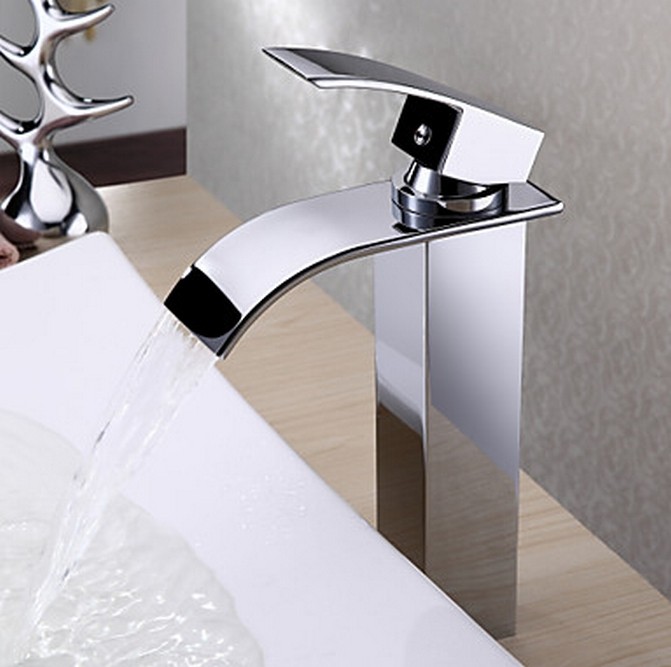 Contemporary Brass Waterfall Bathroom Sink Faucet Tall TQ0517H Contemporary Brass Waterfall Bathroom Sink Faucet Tall TQ0517H