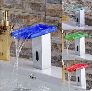 New Arrival Automatic LED Color Changing Bathroom Glass Spout Sink Faucet T0350 New Arrival Automatic LED Color Changing Bathroom Glass Spout Sink Faucet T0350