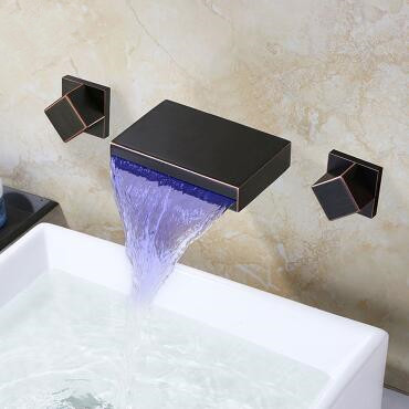 Black Brass LED Color Changing concealed Installation Bathroom Sink Faucet T0368B Black Brass LED Color Changing concealed Installation Bathroom Sink Faucet T0368B