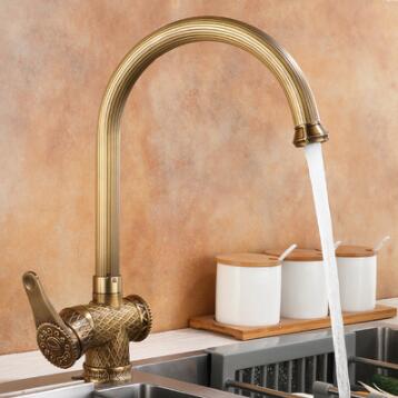 Antique Brass Retro Engraved Rotatable Mixer Kitchen Faucet T0388A Antique Brass Retro Engraved Rotatable Mixer Kitchen Faucet T0388A