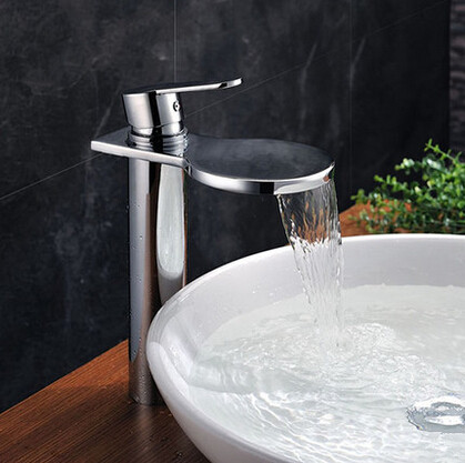 Creative Waterfall Brass Bathroom Sink Faucet High Version T1027W Creative Waterfall Brass Bathroom Sink Faucet High Version T1027W