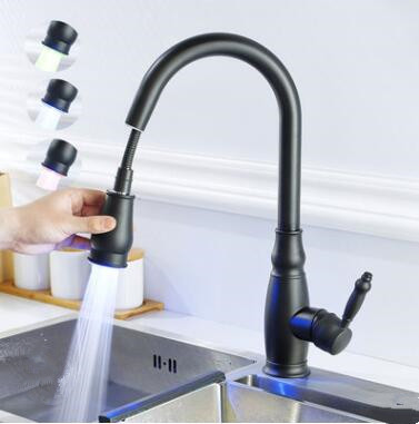 Brass Black Pull Out Mixer Water Controlled LED Kitchen Sink Faucet TB0230F Brass Black Pull Out Mixer Water Controlled LED Kitchen Sink Faucet TB0230F