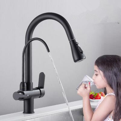Kitchen Three Way Faucet Black Bronze Brass Drinking Water Pull Out Kitchen Sink Faucet TB329F Kitchen Three Way Faucet Black Bronze Brass Drinking Water Pull Out Kitchen Sink Faucet TB329F