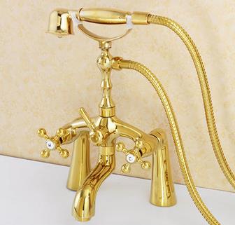 Antique Brass Golden Double Handles Bridge Bathtub Faucet with Hand Shower FTB398 Antique Brass Golden Double Handles Bridge Bathtub Faucet with Hand Shower FTB398