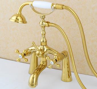 Brass Golden Printed Double Handles Bridge Bathtub Faucet with Hand Shower FTB420 Brass Golden Printed Double Handles Bridge Bathtub Faucet with Hand Shower FTB420