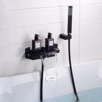 Bathtub Faucets Black Bronze Brass Wall Mounted Waterfall Spout Tub Set With Hand Shower TB760F Bathtub Faucets Black Bronze Brass Wall Mounted Waterfall Spout Tub Set With Hand Shower TB760F