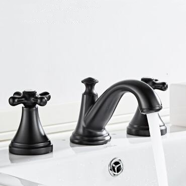 Black Brass Basin Faucet Classic Three-pieces Two Handles Bathroom Sink Faucet TF0285B Black Brass Basin Faucet Classic Three-pieces Two Handles Bathroom Sink Faucet TF0285B