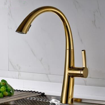 Antique Brass Golden Printed Kitchen Pull Out Mixer Sink Faucet TF379G