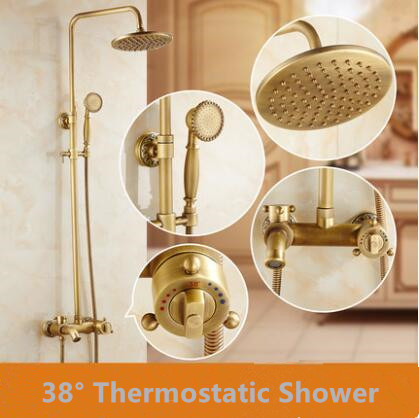 Antique Brass 38° Intelligent Thermostatic Rainfall Bathroom Shower Faucet TFA588 Antique Brass 38° Intelligent Thermostatic Rainfall Bathroom Shower Faucet TFA588