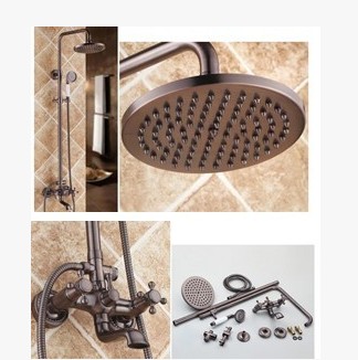 Antique Oil-rubbed Bronze Waterfall Rainfall + Handheld Wall Mount Shower Faucet - TFB001 Antique Oil-rubbed Bronze Waterfall Rainfall + Handheld Wall Mount Shower Faucet - TFB001