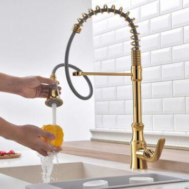 Pull Out Kitchen Faucet Golden Printed Spring Kitchen Sink Faucet TG0110P Pull Out Kitchen Faucet Golden Printed Spring Kitchen Sink Faucet TG0110P