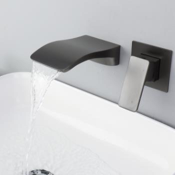 Brass Grey Finished Wall Mounted Waterfall Separated Bathroom Sink Faucet TG0328F Brass Grey Finished Wall Mounted Waterfall Separated Bathroom Sink Faucet TG0328F