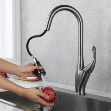 Grey Finished Brass Rotatable Retractable Head Pull Out Kitchen Faucet TG0576 Grey Finished Brass Rotatable Retractable Head Pull Out Kitchen Faucet TG0576