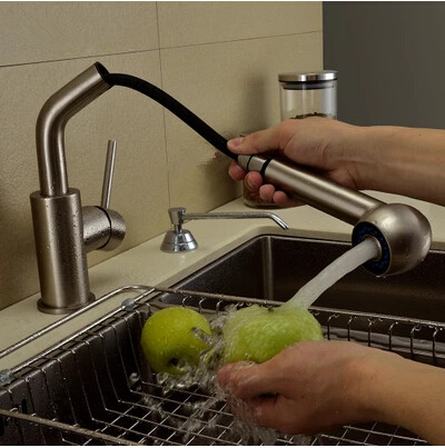Brass Simple Design Hot and Cold Pull Out Brushed Kitchen Faucet TP0578 Brass Simple Design Hot and Cold Pull Out Brushed Kitchen Faucet TP0578