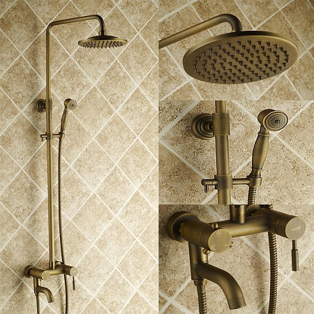 Antique Brass Tub Shower Faucet with 8 inch Shower Head + Hand Shower TSA001 Antique Brass Tub Shower Faucet with 8 inch Shower Head + Hand Shower TSA001