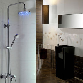 Contemporary Color Changing LED Shower Faucet with 8 inch Shower Head + Hand Shower - T330F Contemporary Color Changing LED Shower Faucet with 8 inch Shower Head + Hand Shower - T330F
