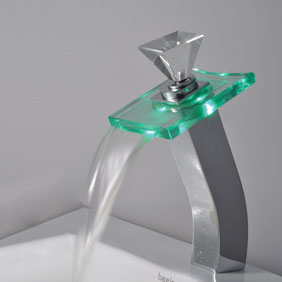 Contemporary Color Changing LED Glass Handle Waterfall Bathroom Sink Faucet - T0819HF Contemporary Color Changing LED Glass Handle Waterfall Bathroom Sink Faucet - T0819HF