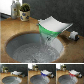 Contemporary Color Changing LED Chrome Finish Waterfall Widespread Bathroom Sink Faucet F8011 Contemporary Color Changing LED Chrome Finish Waterfall Widespread Bathroom Sink Faucet F8011