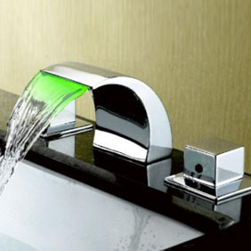 Contemporary Color Changing LED Waterfall Widespread Bathroom Sink Faucet T6012 Contemporary Color Changing LED Waterfall Widespread Bathroom Sink Faucet T6012