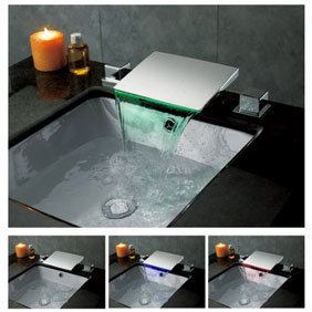 Contemporary Color Changing LED Waterfall Widespread Bathroom Sink Faucet T8012F Contemporary Color Changing LED Waterfall Widespread Bathroom Sink Faucet T8012F