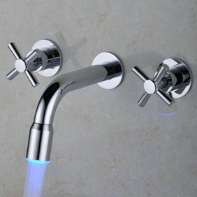 Contemporary Color Changing LED Waterfall Widespread Bathroom Sink Faucet T0457F Contemporary Color Changing LED Waterfall Widespread Bathroom Sink Faucet T0457F