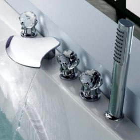 Contemporary Waterfall Tub Waterfall Faucet with Hand Shower Glass Handles T6018 Contemporary Waterfall Tub Waterfall Faucet with Hand Shower Glass Handles T6018