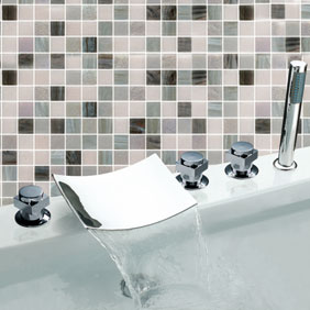 Waterfall Chrome Three Handles Widespread Bathroom Sink Faucet T7019 Waterfall Chrome Three Handles Widespread Bathroom Sink Faucet T7019